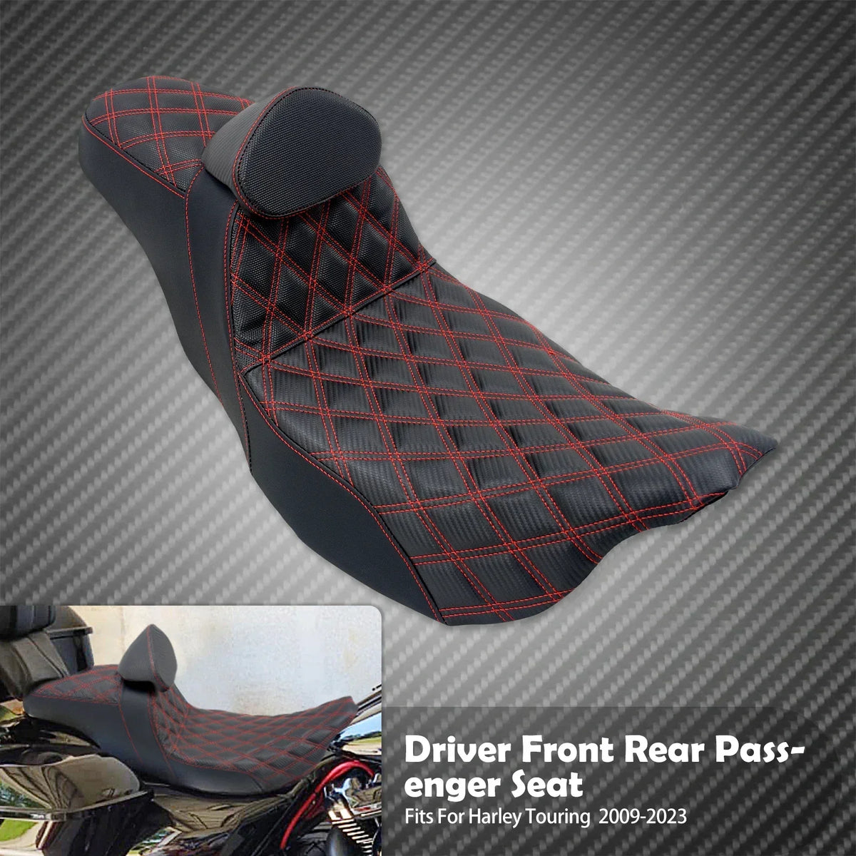 Selle Biplace avec Dossier Pilote Intégré - Harley-Davidson Touring Road King, Street Glide, Electra Glide 2009 et plus – photo 9/13