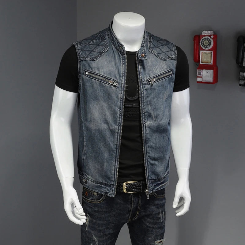 Gilet en jean bleu délavé effet déchiré - vue de face - vue 3