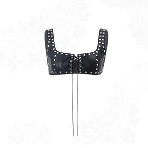 Debardeur crop top simili cuir clous moto - vue 6