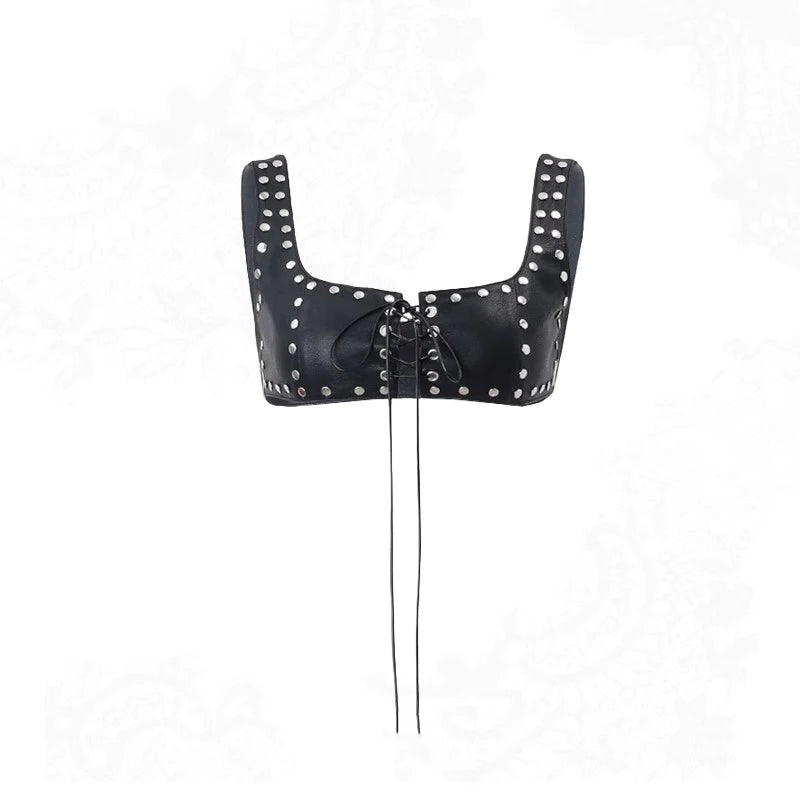 Debardeur crop top simili cuir clous moto - vue 6