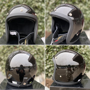 Casque moto rétro compact noir style japonais - vue de trois quarts - vue 2