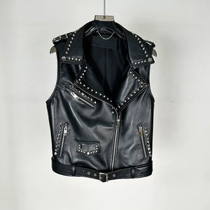 Gilet en cuir noir clouté style motarde - vue 6