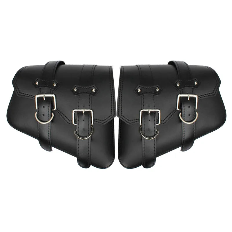 Paire de sacoches latérales en cuir noir pour bras oscillant triangulé - vue 7