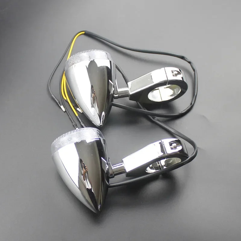 Clignotant LED chromé fourche 39 mm pour Harley Sportster / Dyna - vue 6