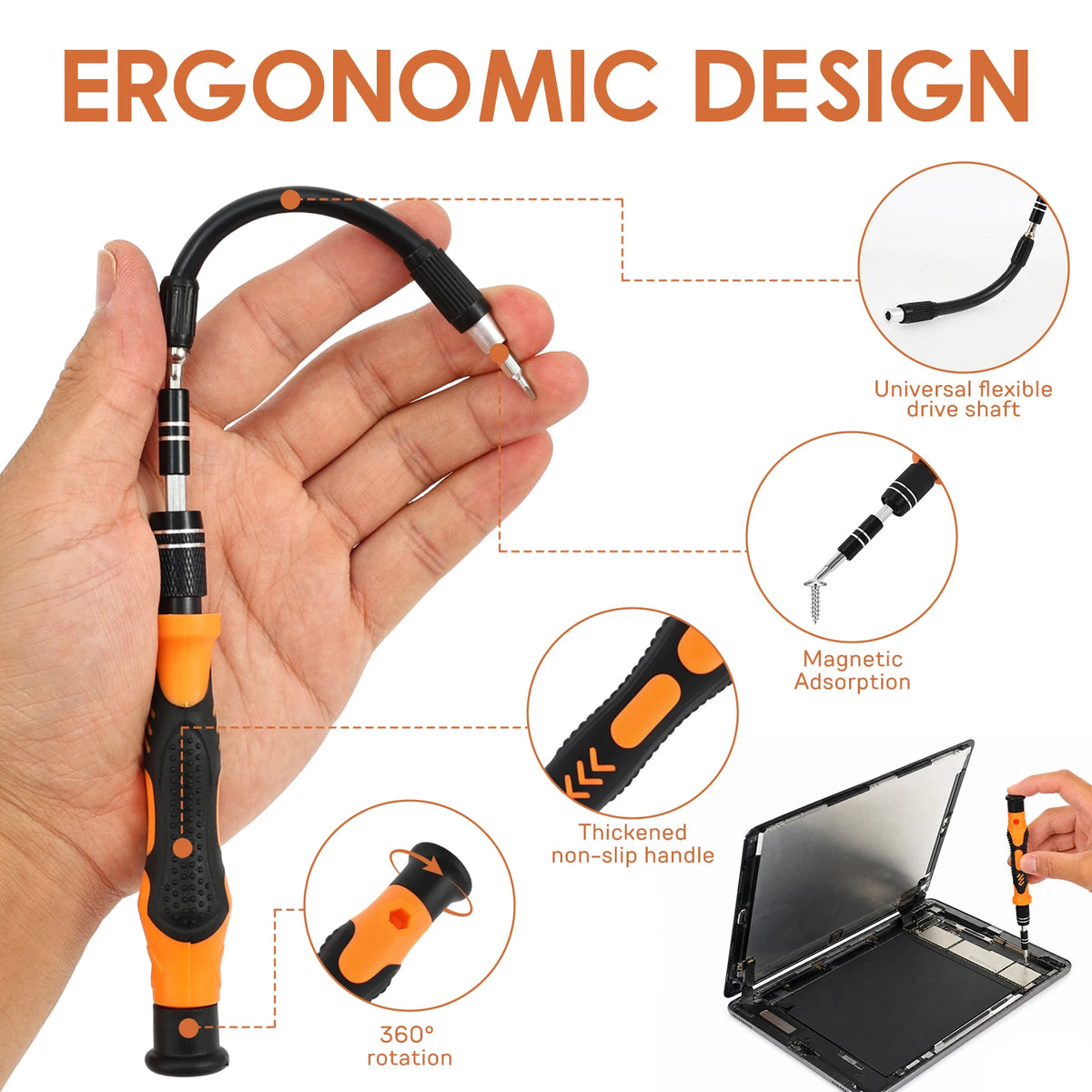 Kit de tournevis de précision 115 en 1 avec embouts magnétiques et tige flexible - outils de réparation électronique – photo 5/10