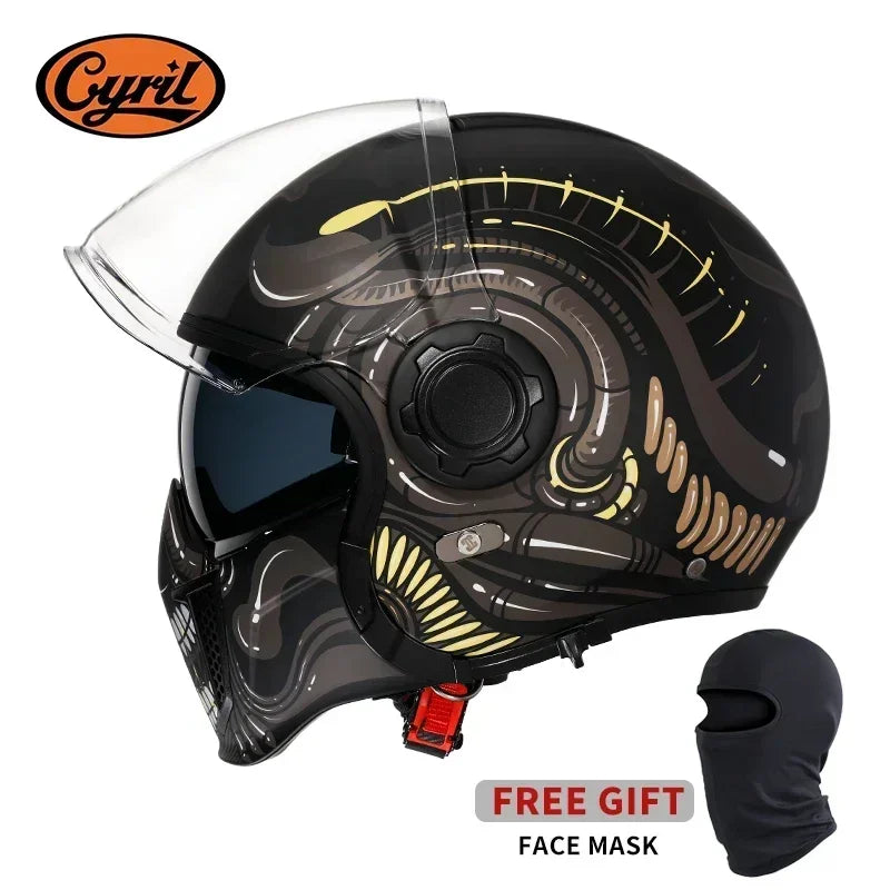 Casque moto modulable rétro noir avec double écran - vue - vue 1