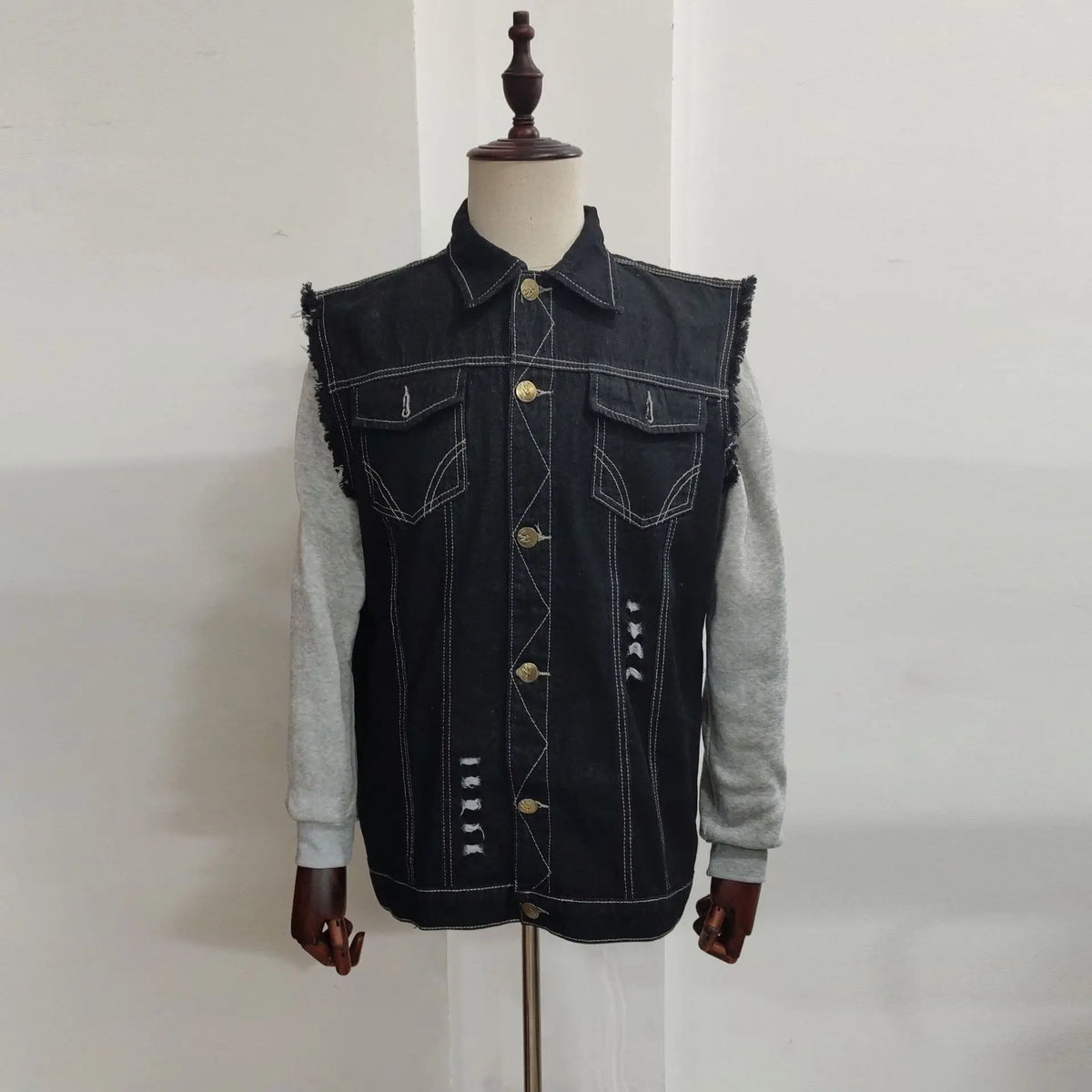 Gilet en jean homme imprimé tête de mort, vue de face - vue 3