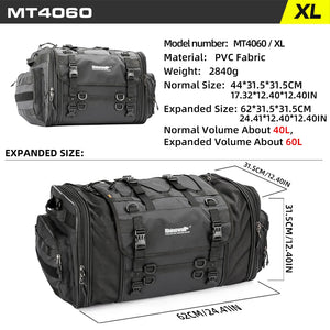 Sac de bagagerie moto Rhinowalk noir extensible, monté sur porte-bagages - vue 7