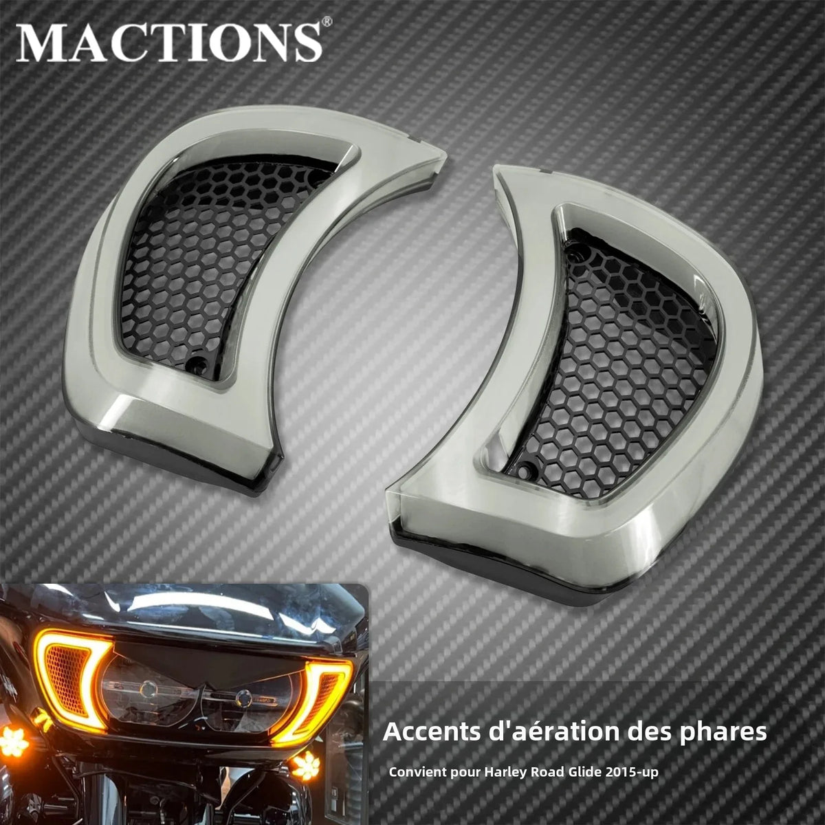 Feux LED d'accent de calandre de phare, clignotant intégré - Harley Touring Road Glide FLTRX 2015 et + – photo 1/7