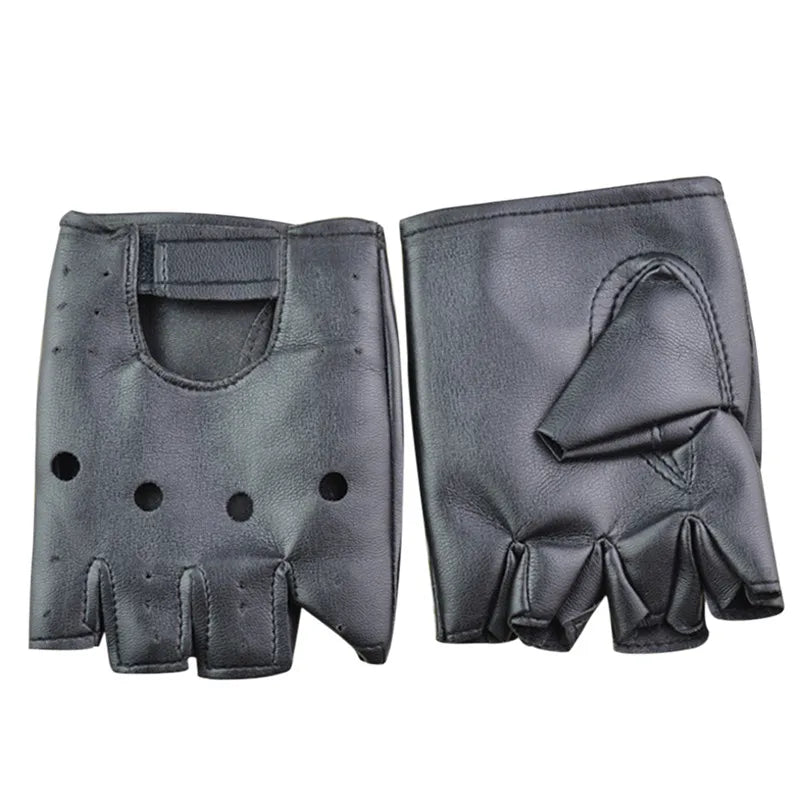 Gants moto sans doigts en cuir noir - vue - vue 6