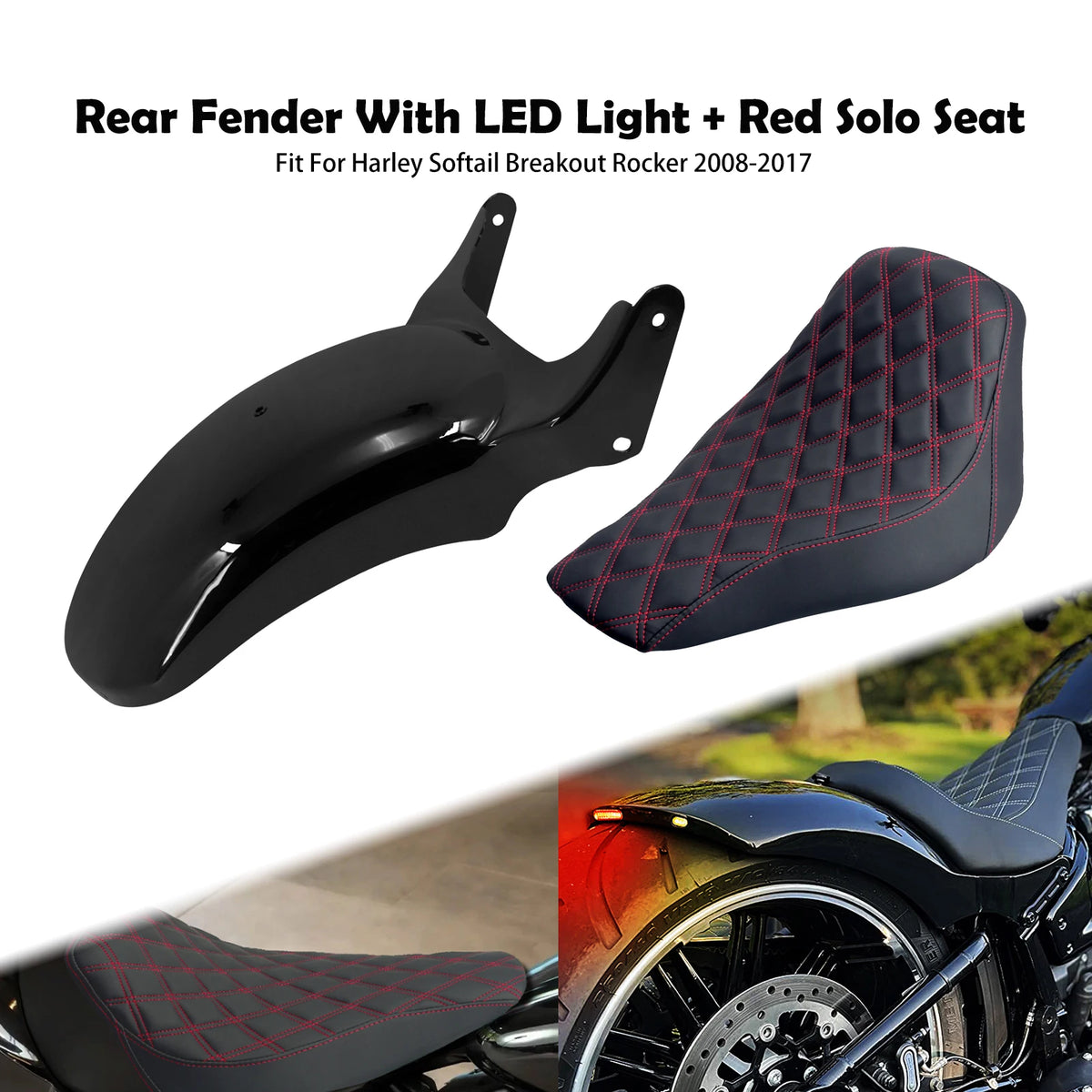 Garde-boue arrière raccourci et selle solo noire pour moto Harley-Davidson Softail - vue 7