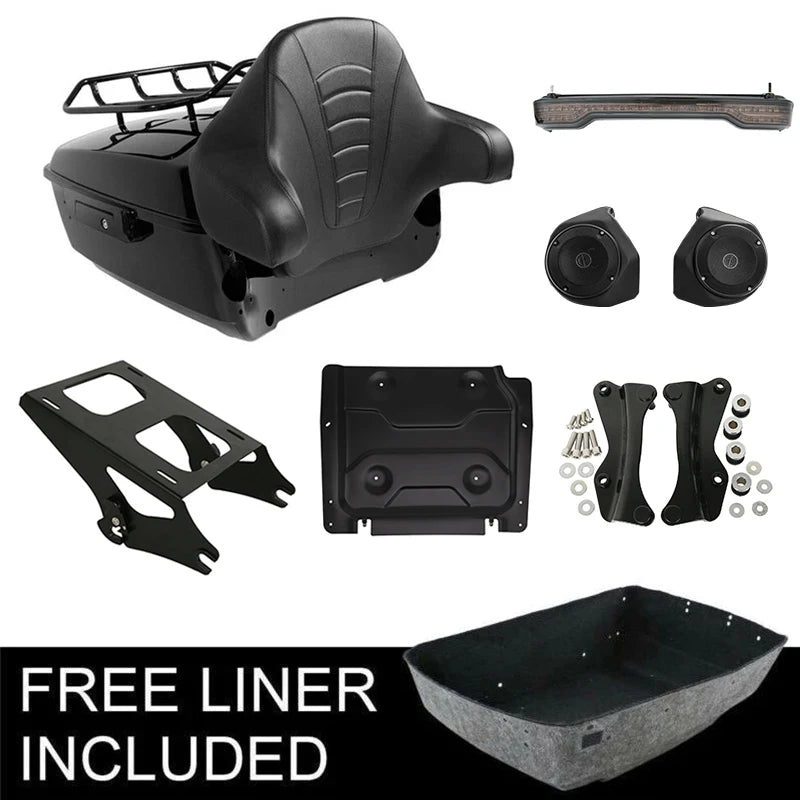 Malle top case noire avec dossier passager montée sur une Harley-Davidson Touring - vue 7