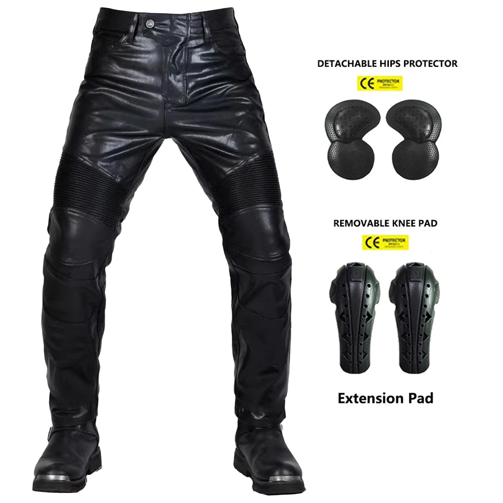 Pantalon Moto Cross Homme Cuir PU Protections CE Genoux Hanches - vue 8