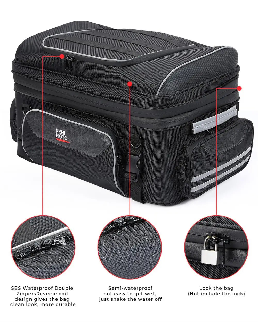 Sac de coffre arrière noir sur porte-bagages de Harley Touring - vue 3