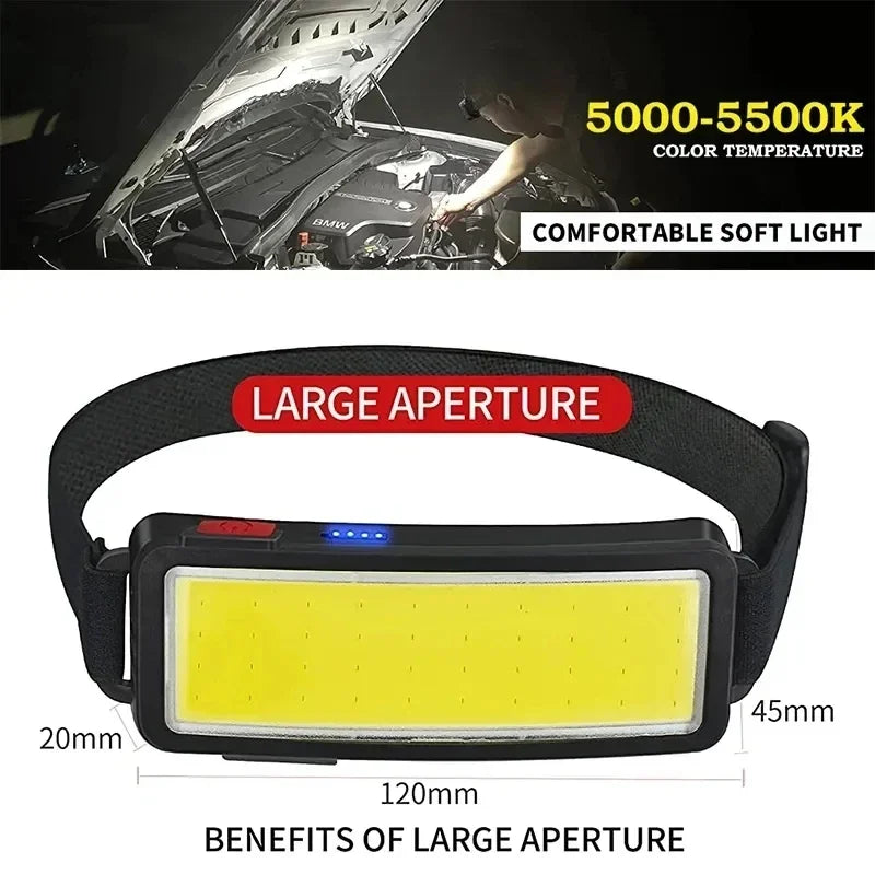 Lampe frontale LED COB puissante, rechargeable Type-C, batterie intégrée – photo 6/11