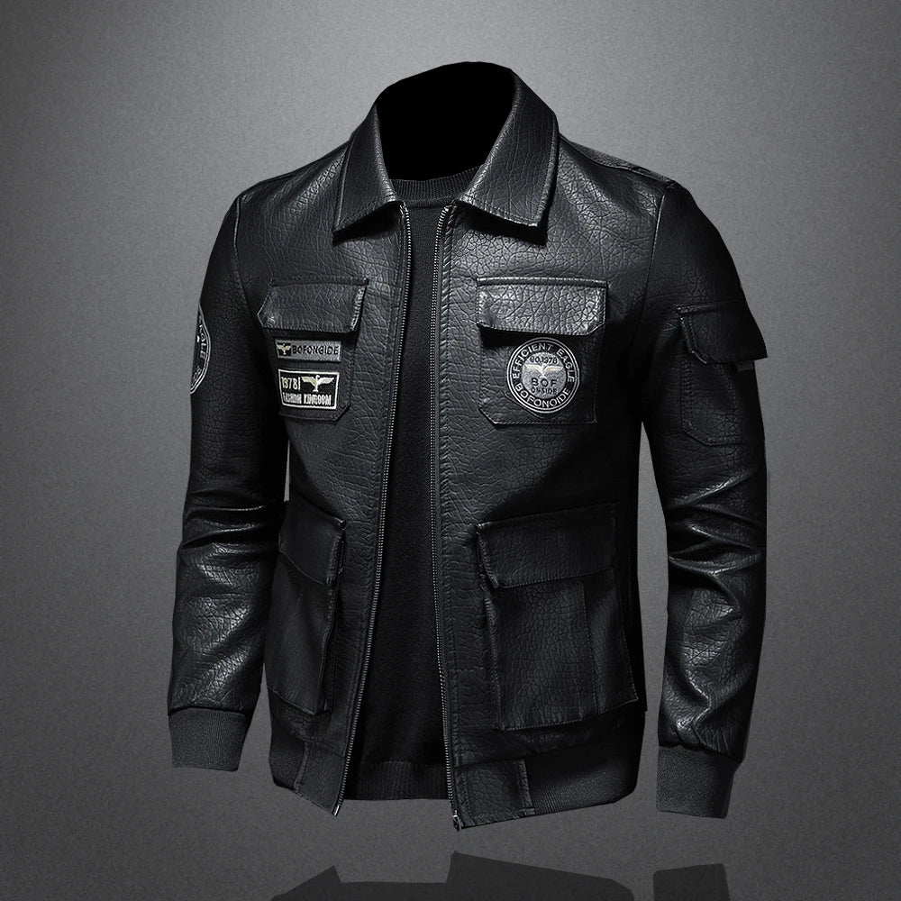 Blouson moto homme simili cuir vintage noir - vue - vue 2