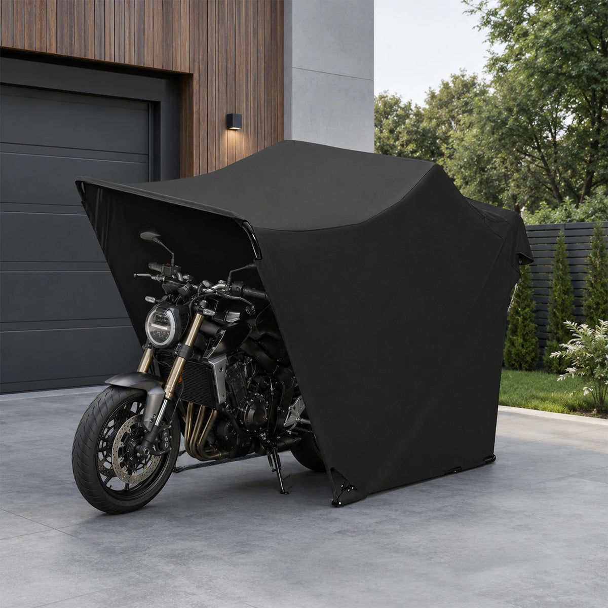 Tente de protection noire pour moto avec structure en acier - vue 2