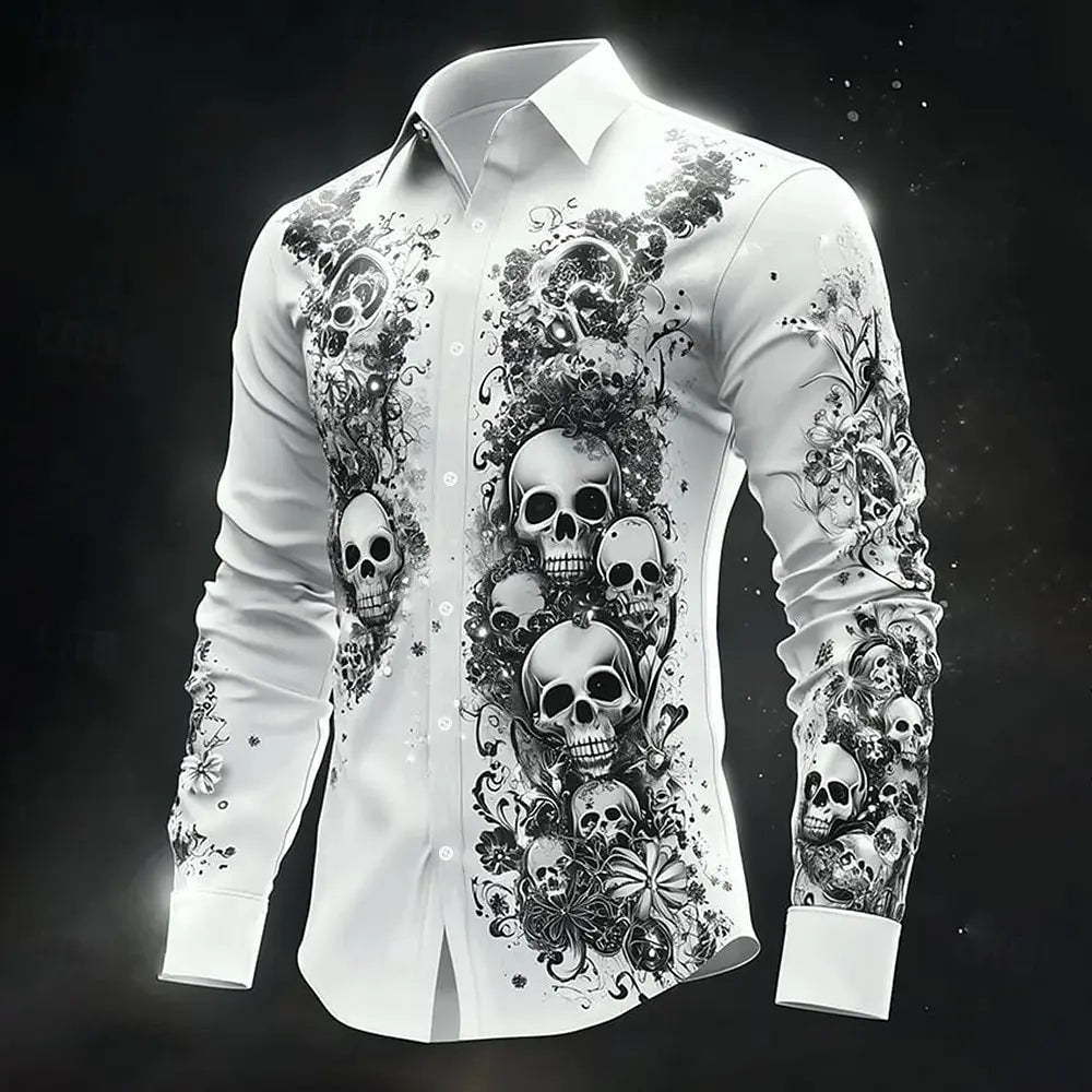 Chemise noire manches longues imprimé tête de mort - vue 14