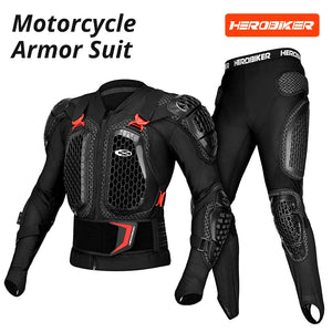 Ensemble blouson et pantalon moto noir et rouge avec protections - vue de face - vue 11