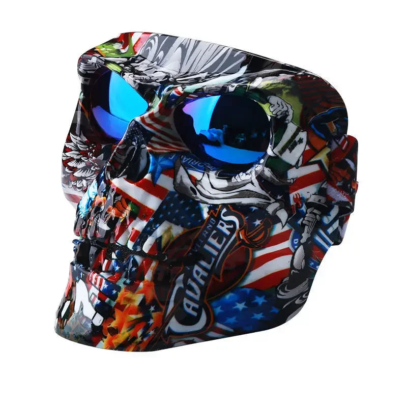 Masque décoratif tête de mort avec lunettes pour moto et déguisement - vue 1