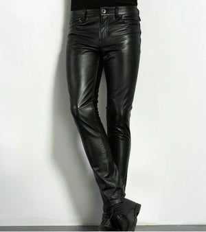 Pantalon en simili cuir noir coupe slim - vue de face - vue 4