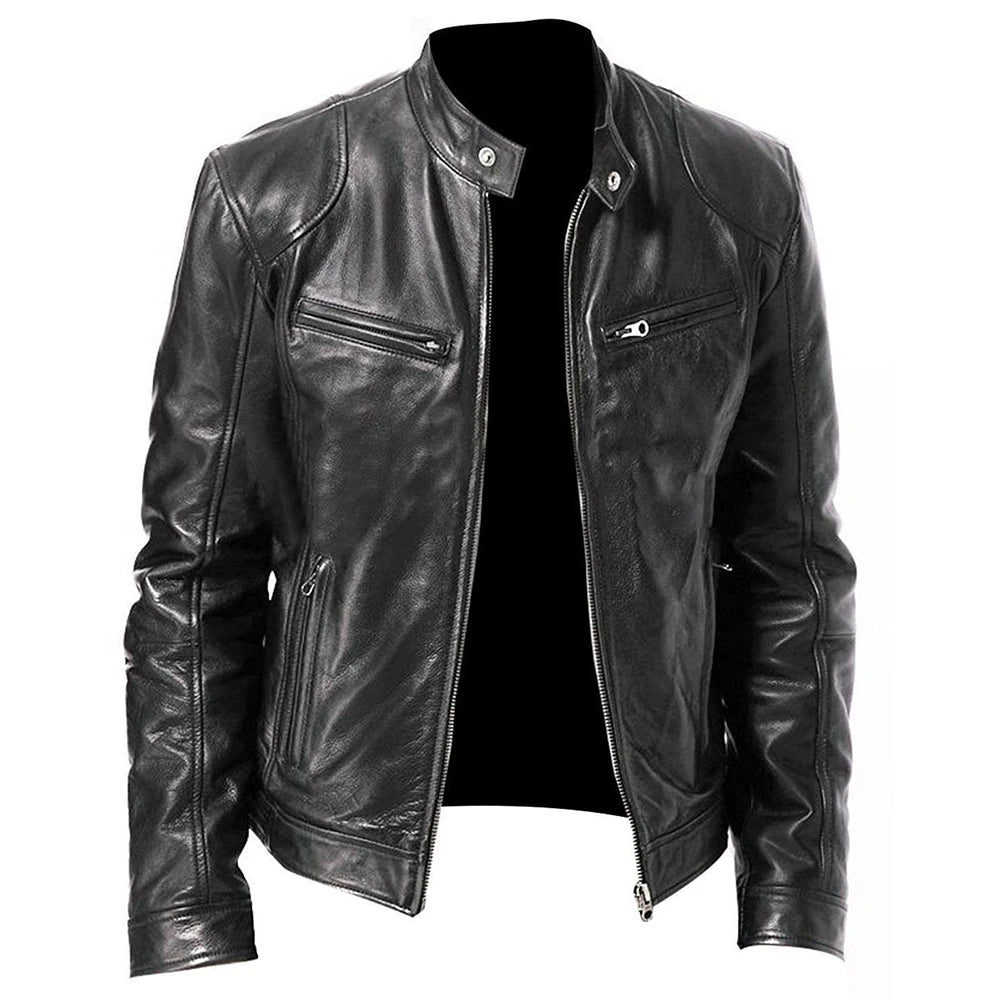 Blouson moto homme noir en simili cuir avec protections - vue 7