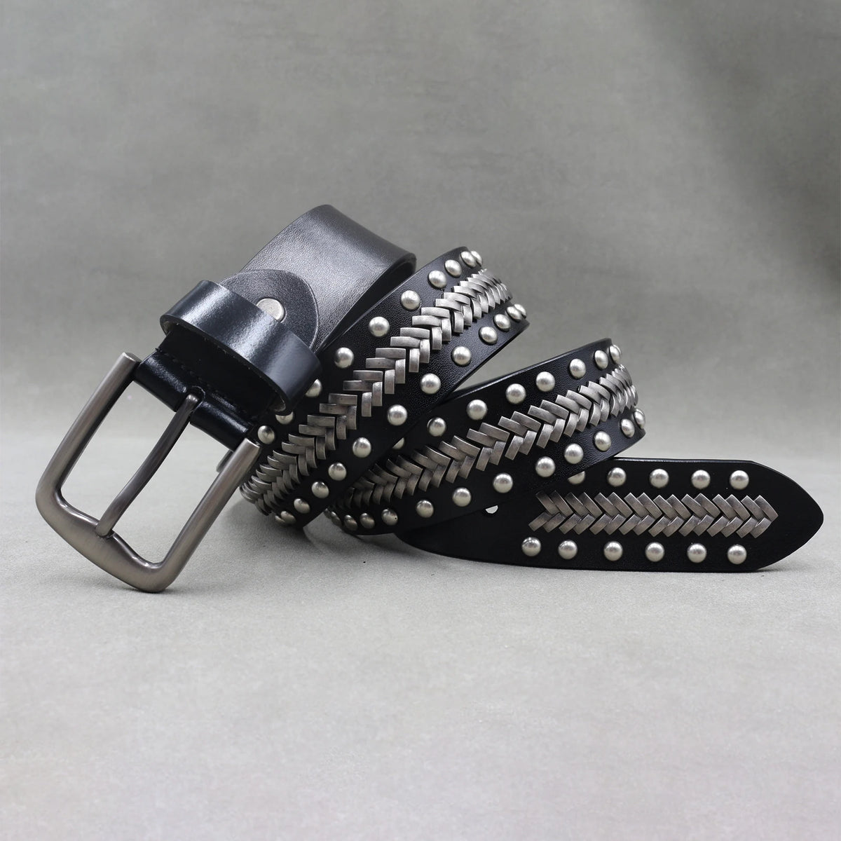 Ceinture en cuir véritable cloutée style rock - vue 9