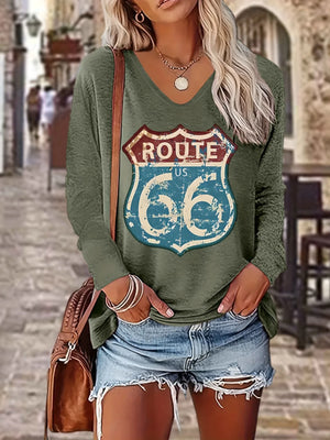 T-shirt femme col V manches longues Route 66 vintage - vue 11