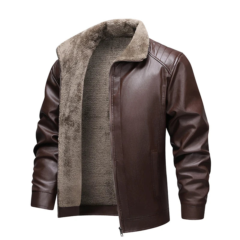 Blouson biker en simili cuir doublé polaire - vue - vue 1