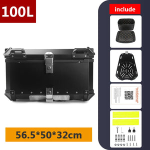 Top case moto en aluminium noir avec serrure, fixé sur un porte-bagages arrière - vue 24
