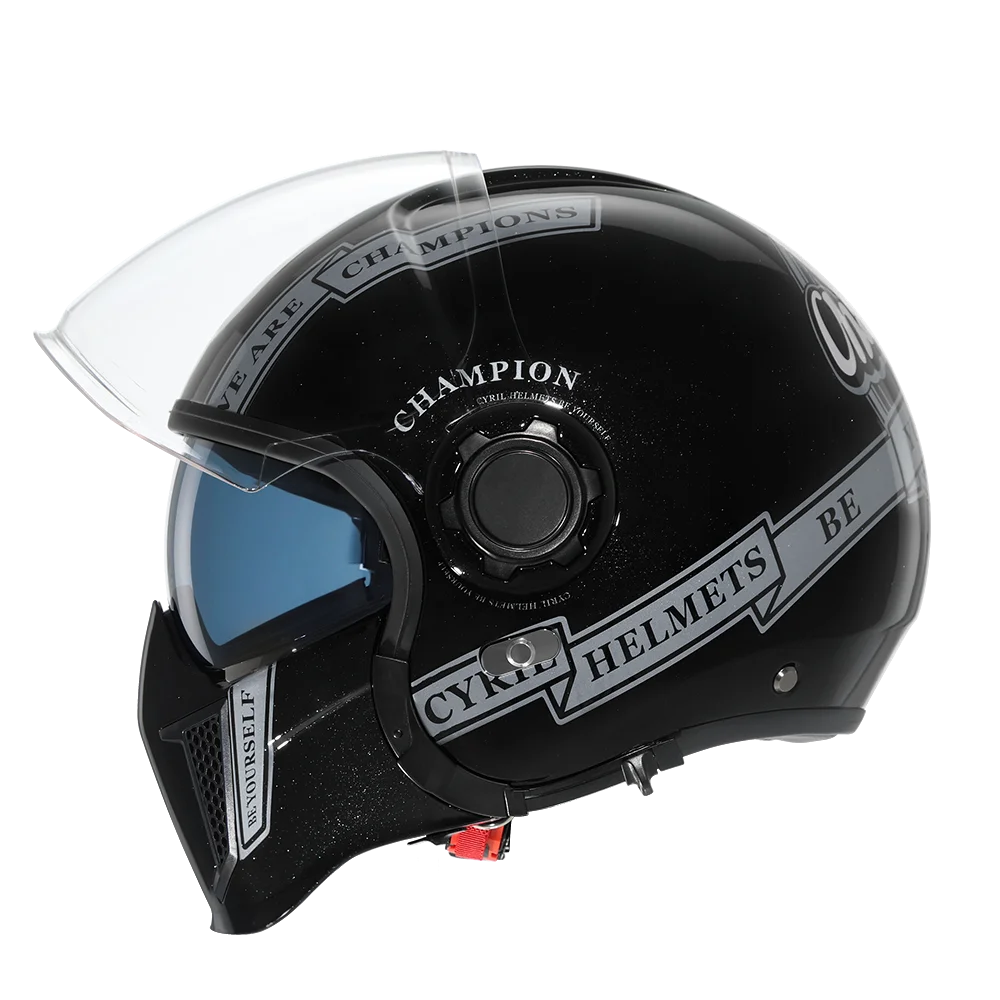 Casque moto modulable rétro avec double visière, vue 3/4 - vue 10