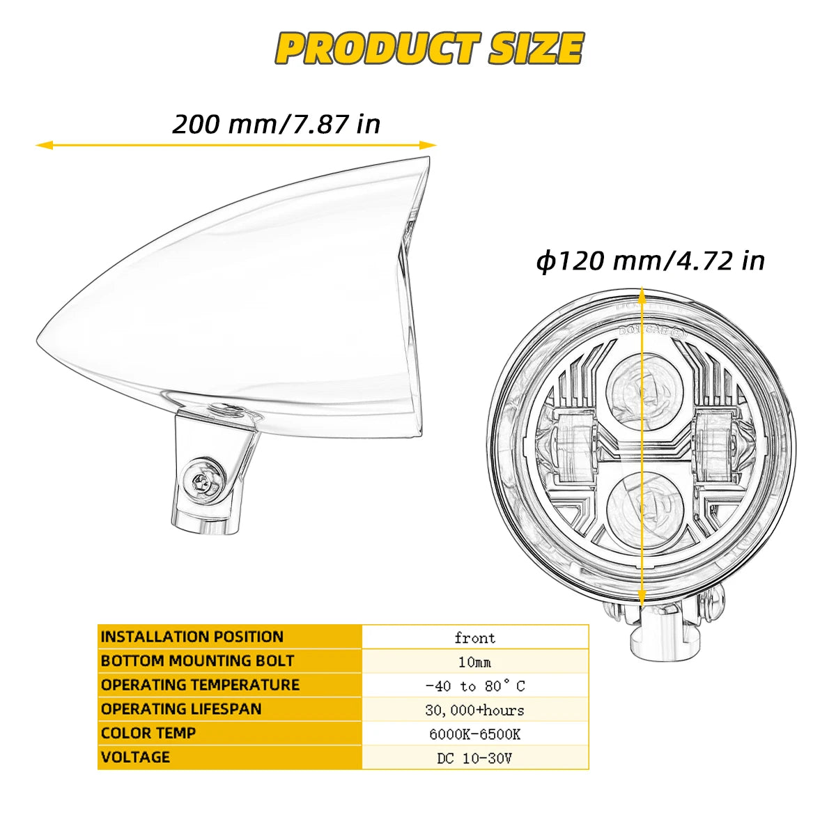 Phare moto visor 4,5 pouces à ampoule H4 ou LED pour chopper et bobber - vue 5