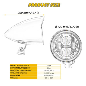 Phare moto visor 4,5 pouces à ampoule H4 ou LED pour chopper et bobber - vue 5