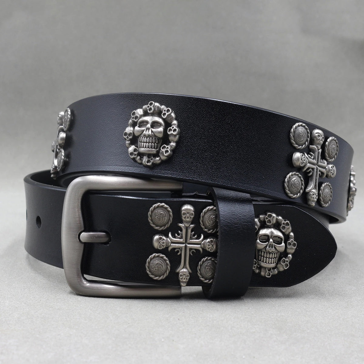 Ceinture en cuir véritable cloutée style rock - vue 18