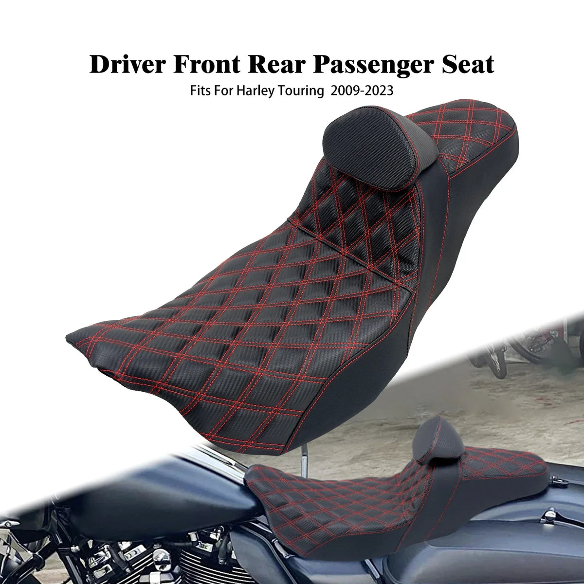 Selle biplace noire avec dossier pilote pour Harley-Davidson Road Glide - vue 11