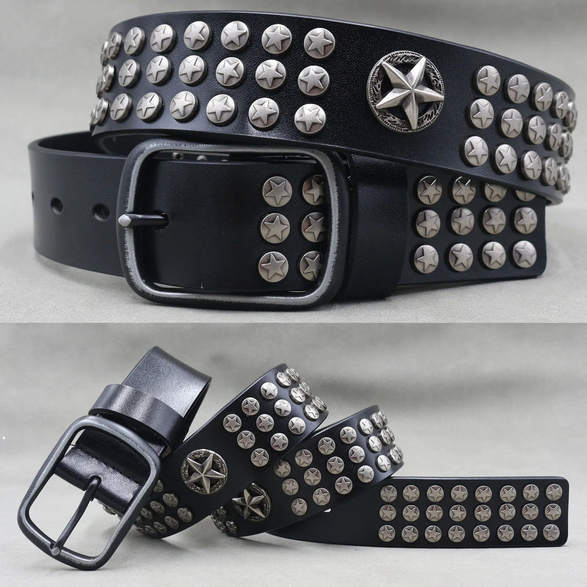 Ceinture en cuir véritable cloutée style rock - vue 32