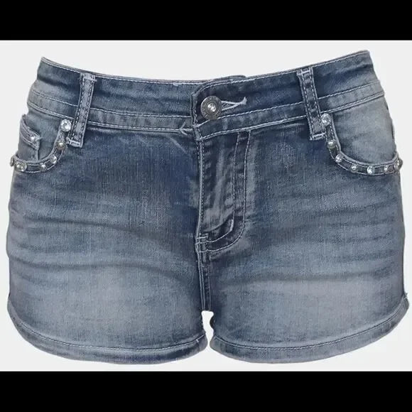 Mini short en jean délavé brodé motif aile - vue 4