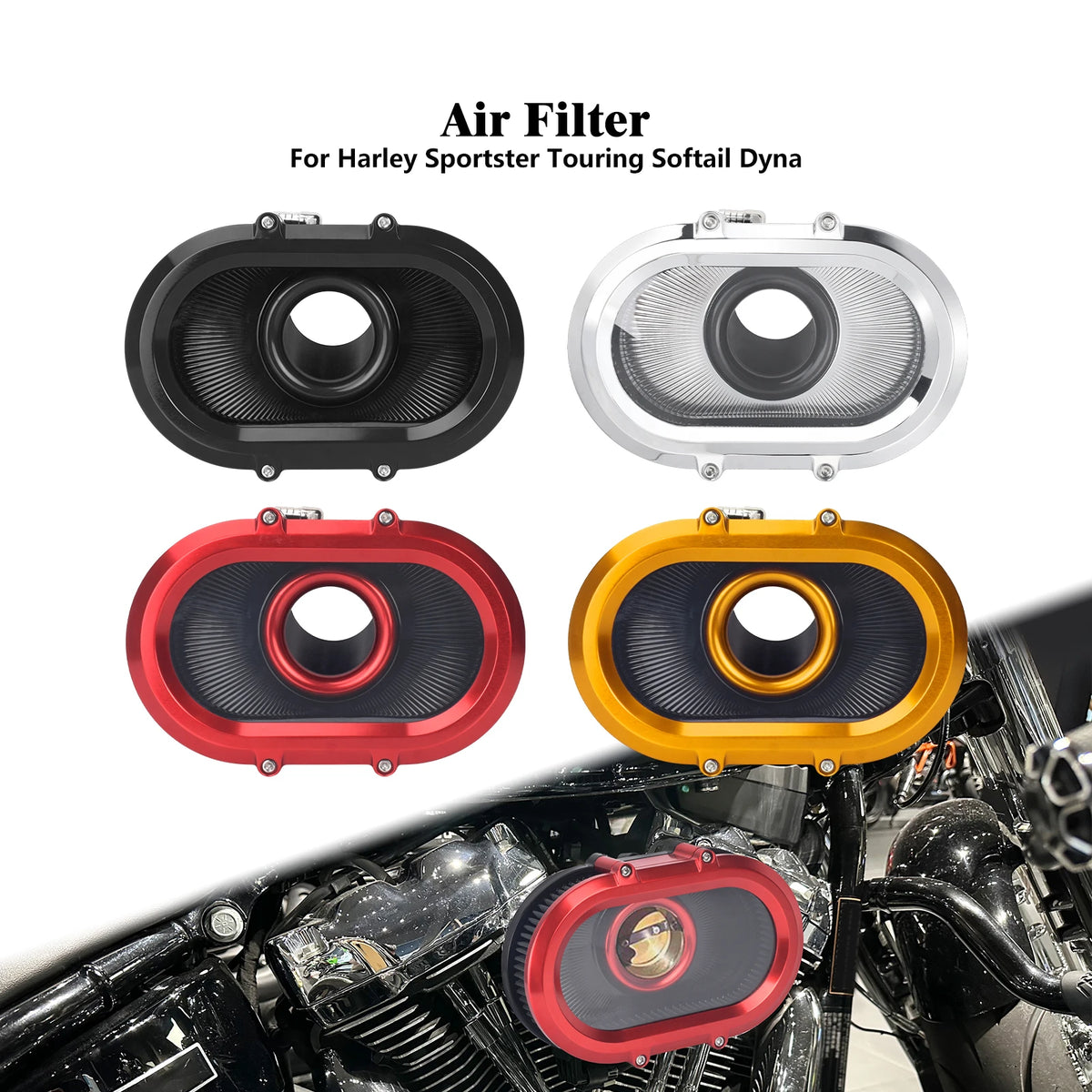 Filtre à Air avec Anneaux Décoratifs Interchangeables - Harley-Davidson Sportster, Dyna, Touring, Softail, Trike – photo 1/26