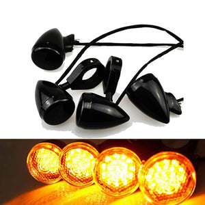 Clignotant LED ambre fixé par collier sur un tube de fourche de moto - vue 8