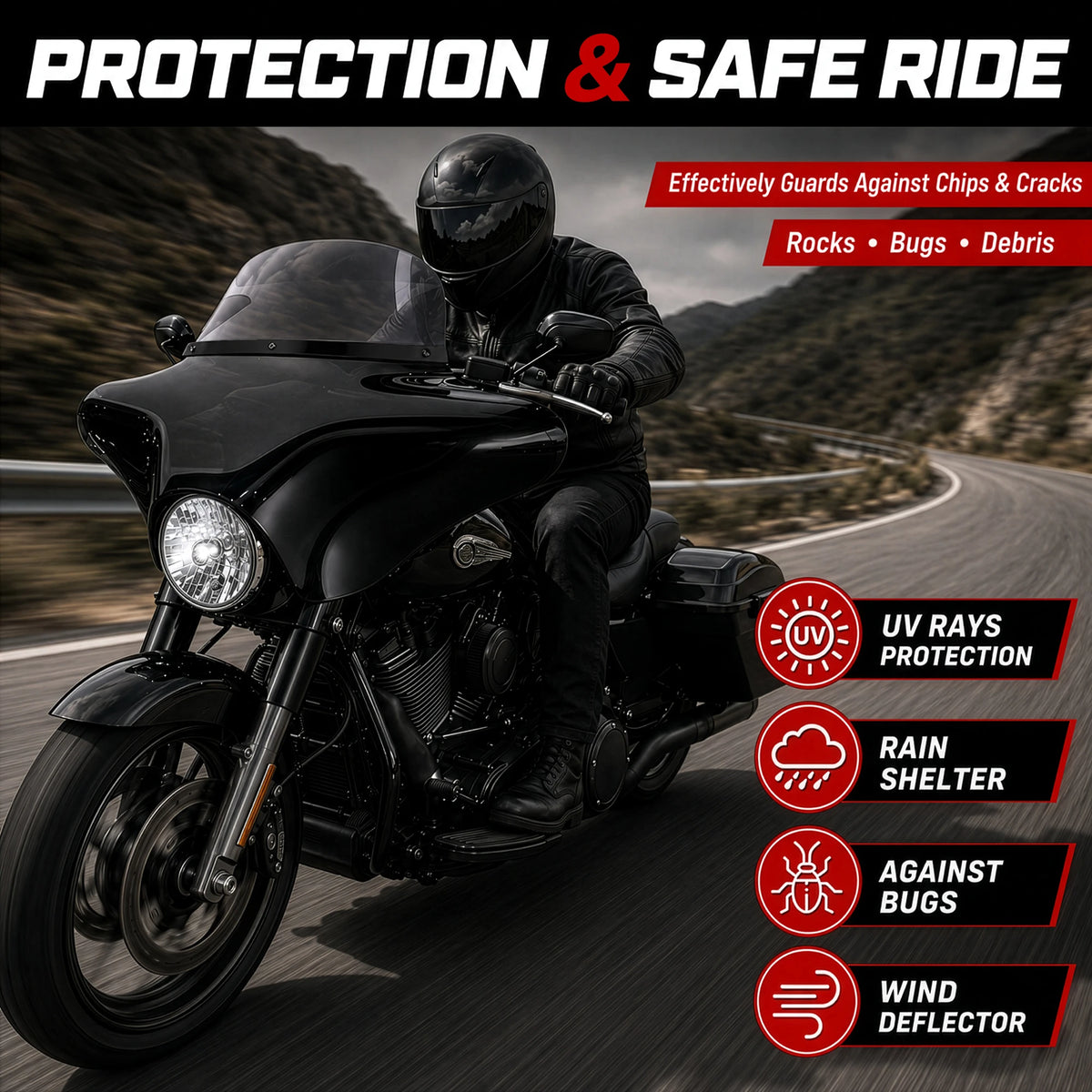 Carénage batwing avec pare-brise fumé pour Harley-Davidson Fat Boy - vue 5