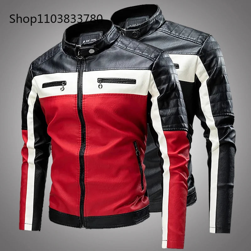 Blouson cuir homme col montant, style motard grande taille - vue 1