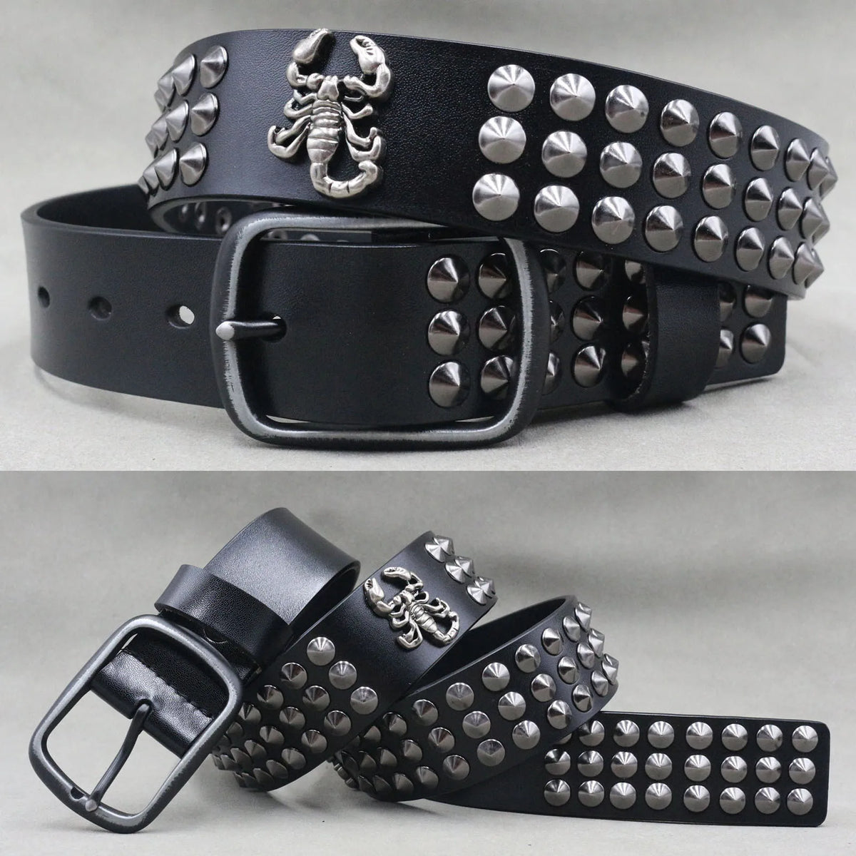 Ceinture en cuir véritable cloutée style rock - vue 17