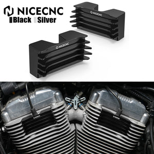 Paire de caches ailetés noirs pour vis de culasse sur Harley Sportster - vue 1