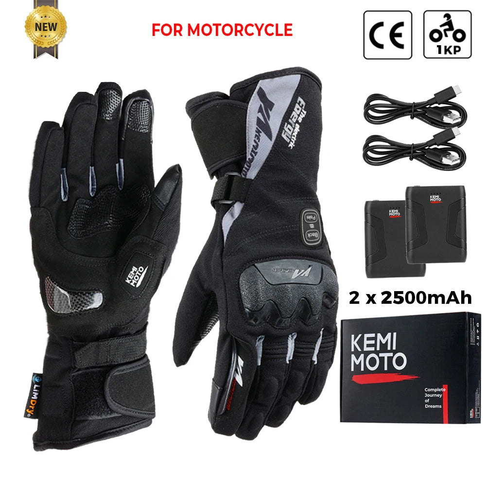 Gants moto chauffants noirs - vue sur main - vue 13