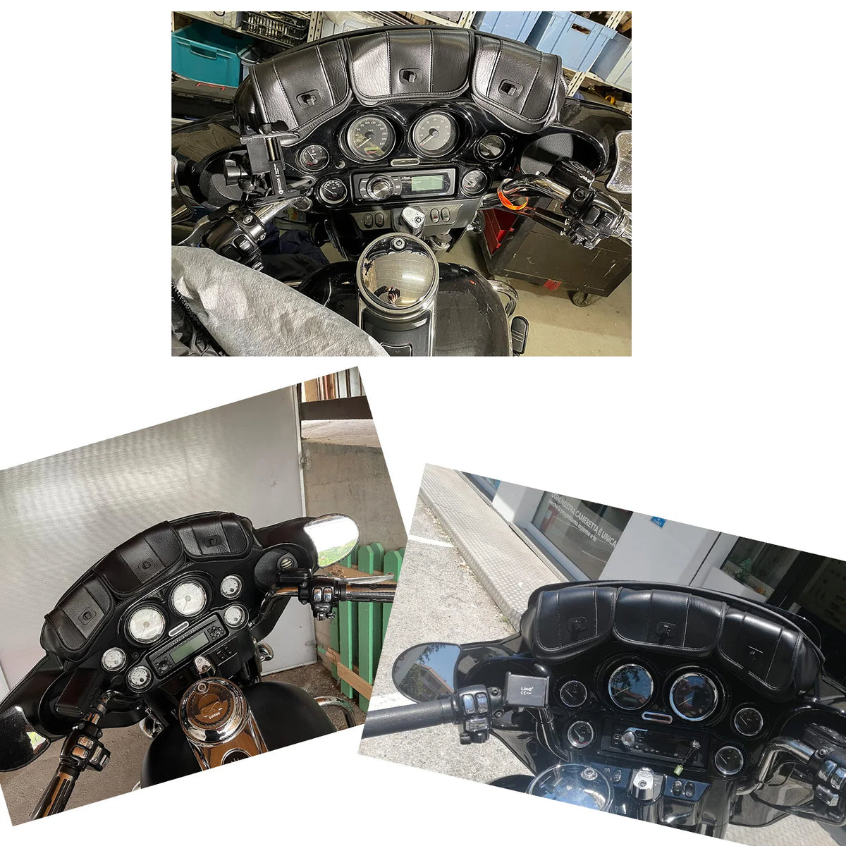 Sacoche noire à 3 poches fixée sur le pare-brise d'une Harley-Davidson Electra Glide - vue 5