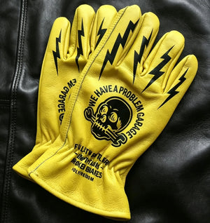 Gants en cuir vachette imprimé tête de mort - vue produit - vue 1
