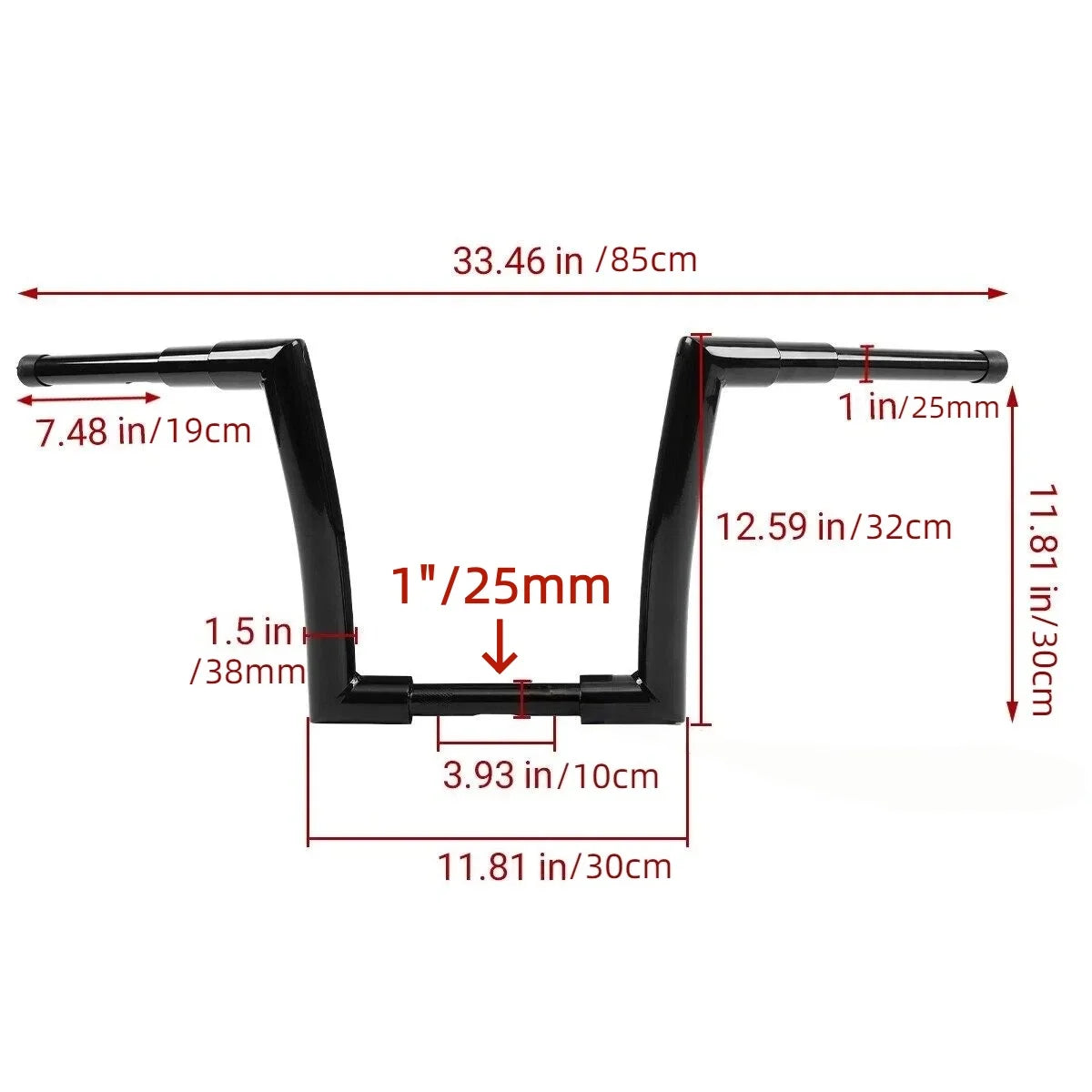 Guidon ape hanger fat bar 12 pouces pour Harley Road King - vue 5
