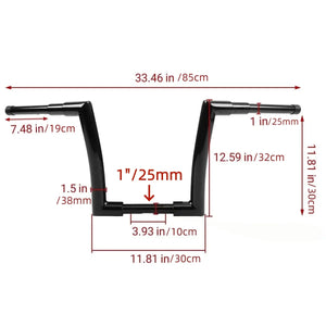 Guidon ape hanger fat bar 12 pouces pour Harley Road King - vue 5