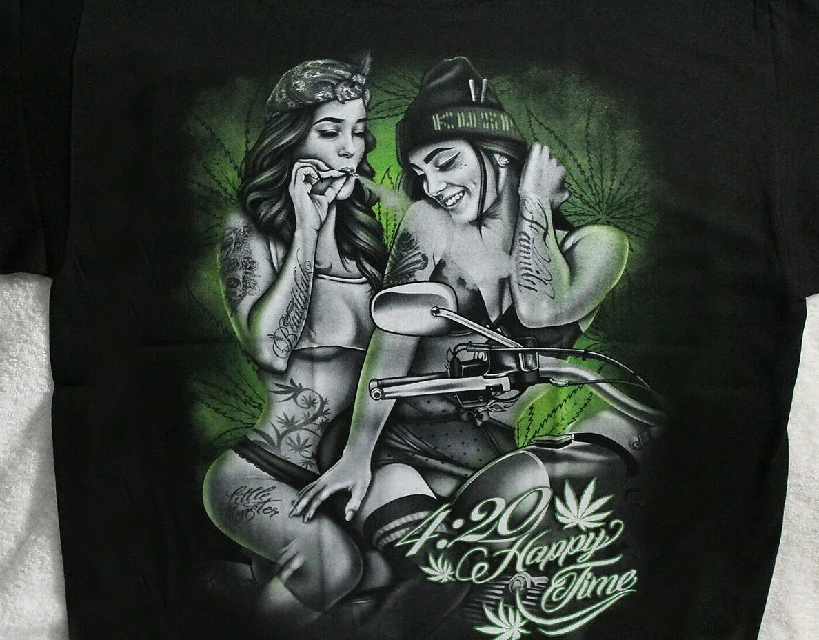 T-shirt femme moto imprimé tattoo 4:20, coton manches courtes - vue 4