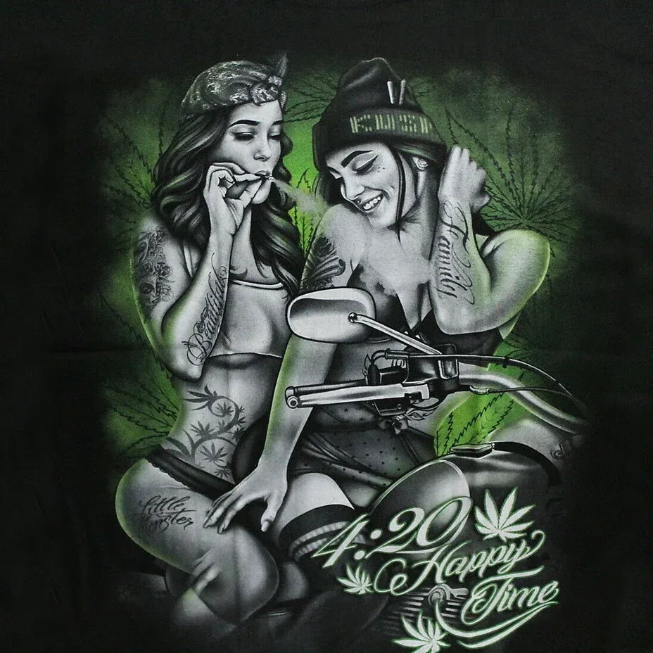 T-shirt femme moto imprimé tattoo 4:20, coton manches courtes - vue 4